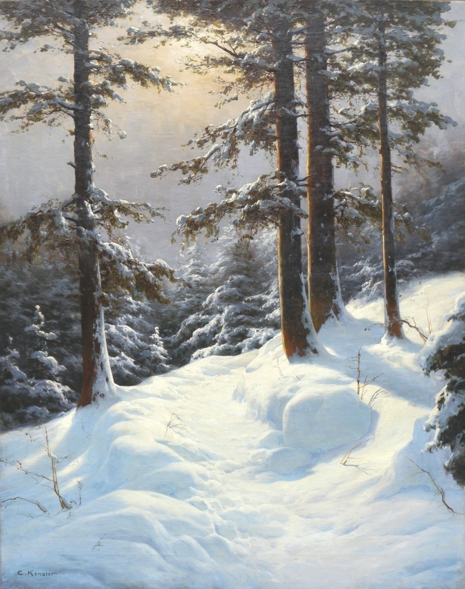 Large Painting, Snowy Landscape. Carl Kenzler (1872-1947)