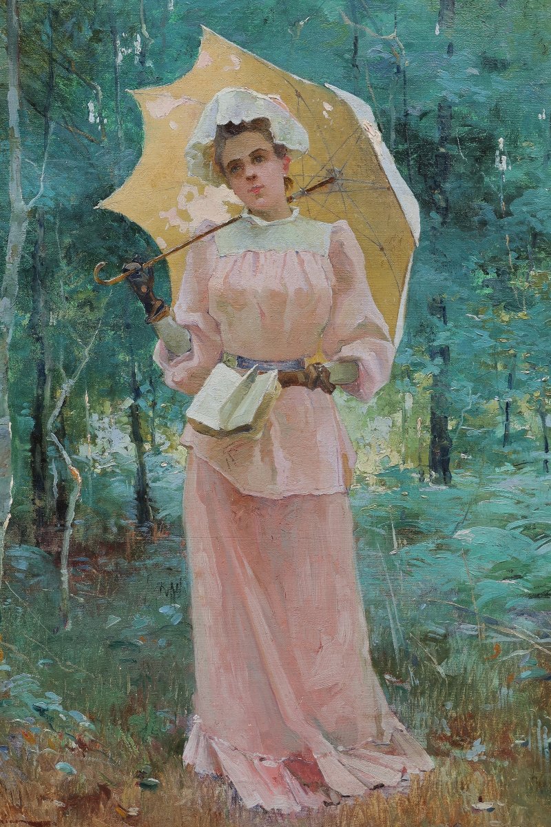 Young Woman With A Parasol And A Book. Henri Gaston Darien (1864-1926)-photo-2