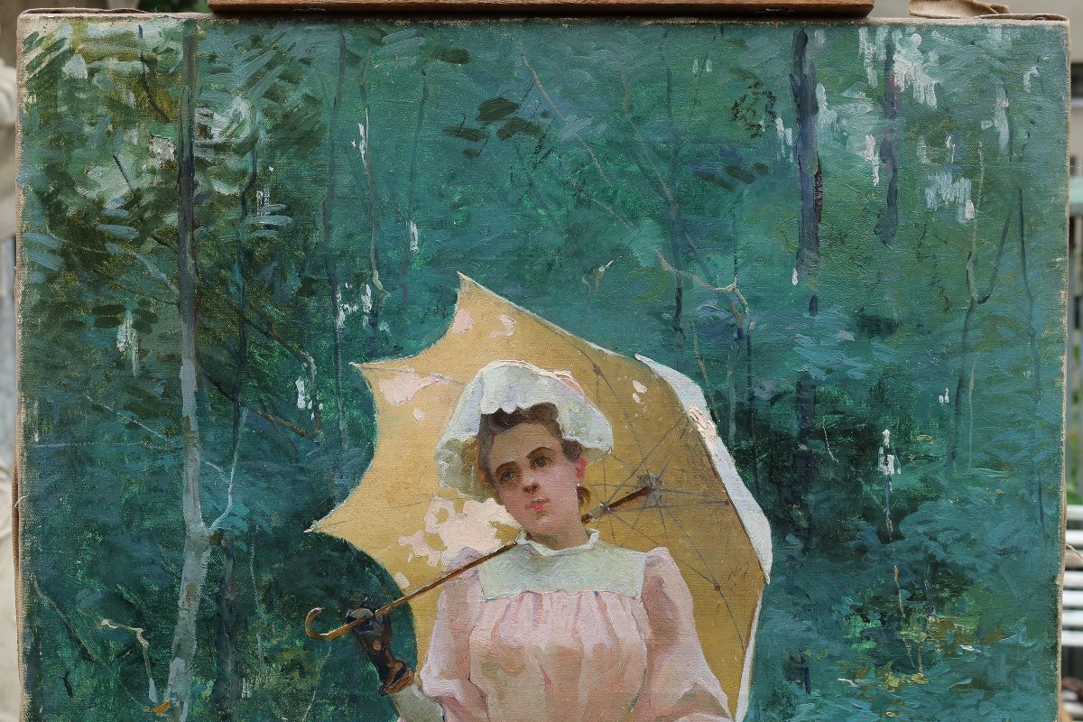 Young Woman With A Parasol And A Book. Henri Gaston Darien (1864-1926)-photo-3
