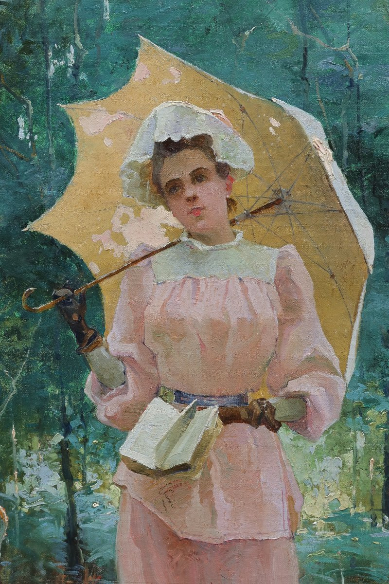 Young Woman With A Parasol And A Book. Henri Gaston Darien (1864-1926)-photo-4