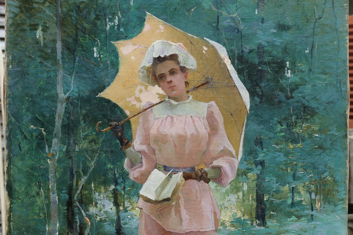 Young Woman With A Parasol And A Book. Henri Gaston Darien (1864-1926)-photo-2