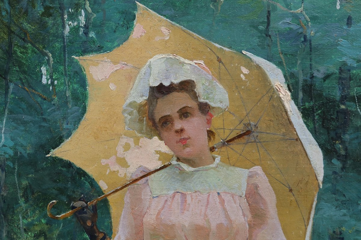 Young Woman With A Parasol And A Book. Henri Gaston Darien (1864-1926)-photo-3