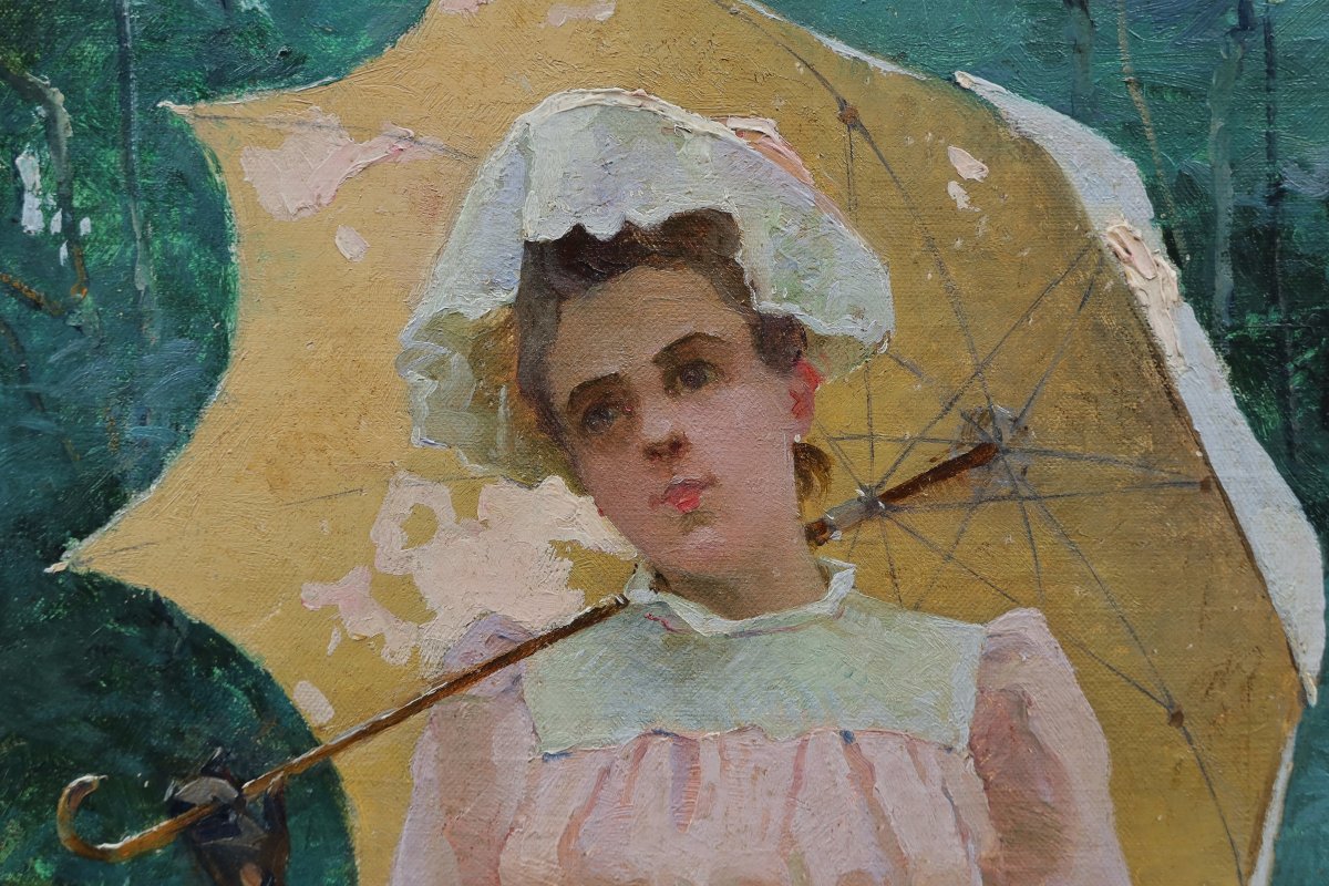 Young Woman With A Parasol And A Book. Henri Gaston Darien (1864-1926)-photo-4