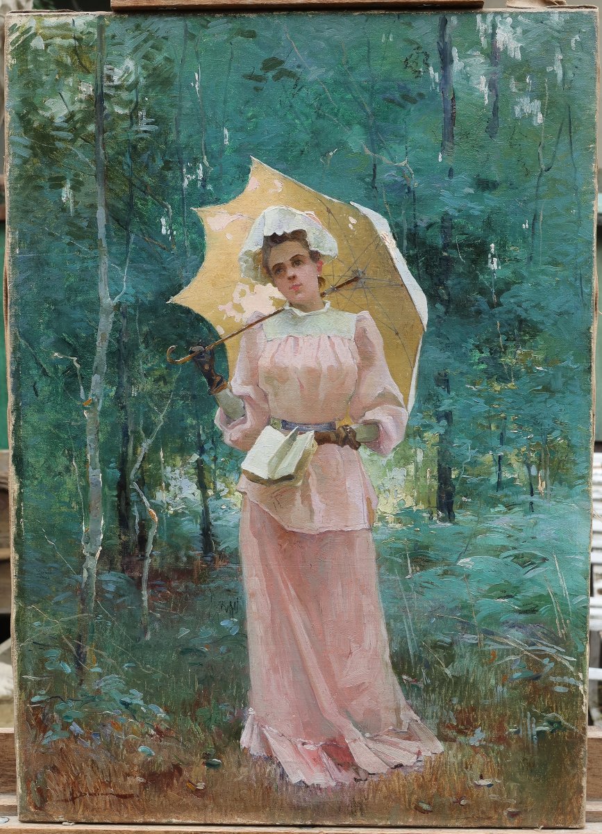 Young Woman With A Parasol And A Book. Henri Gaston Darien (1864-1926)-photo-8