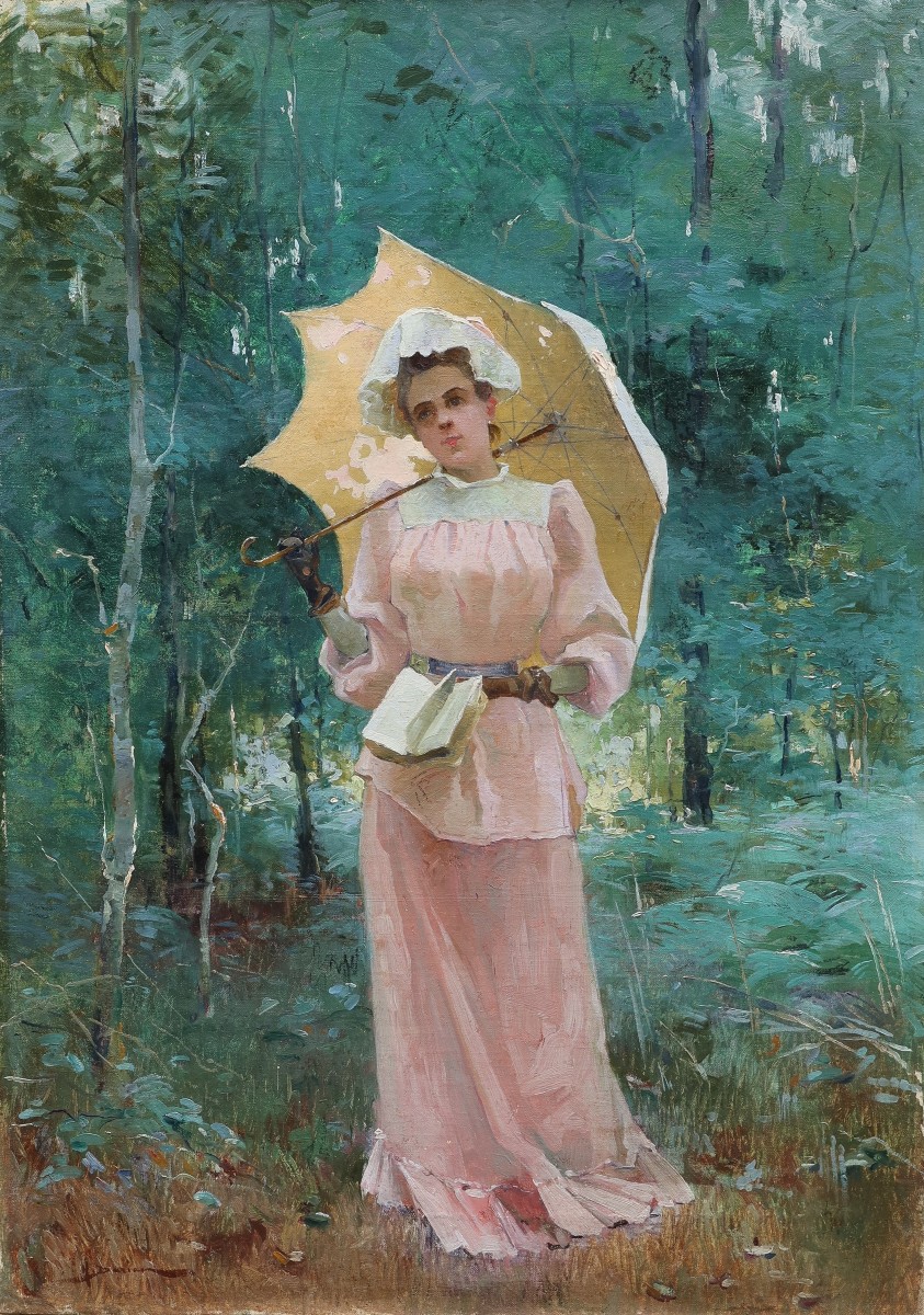 Young Woman With A Parasol And A Book. Henri Gaston Darien (1864-1926)