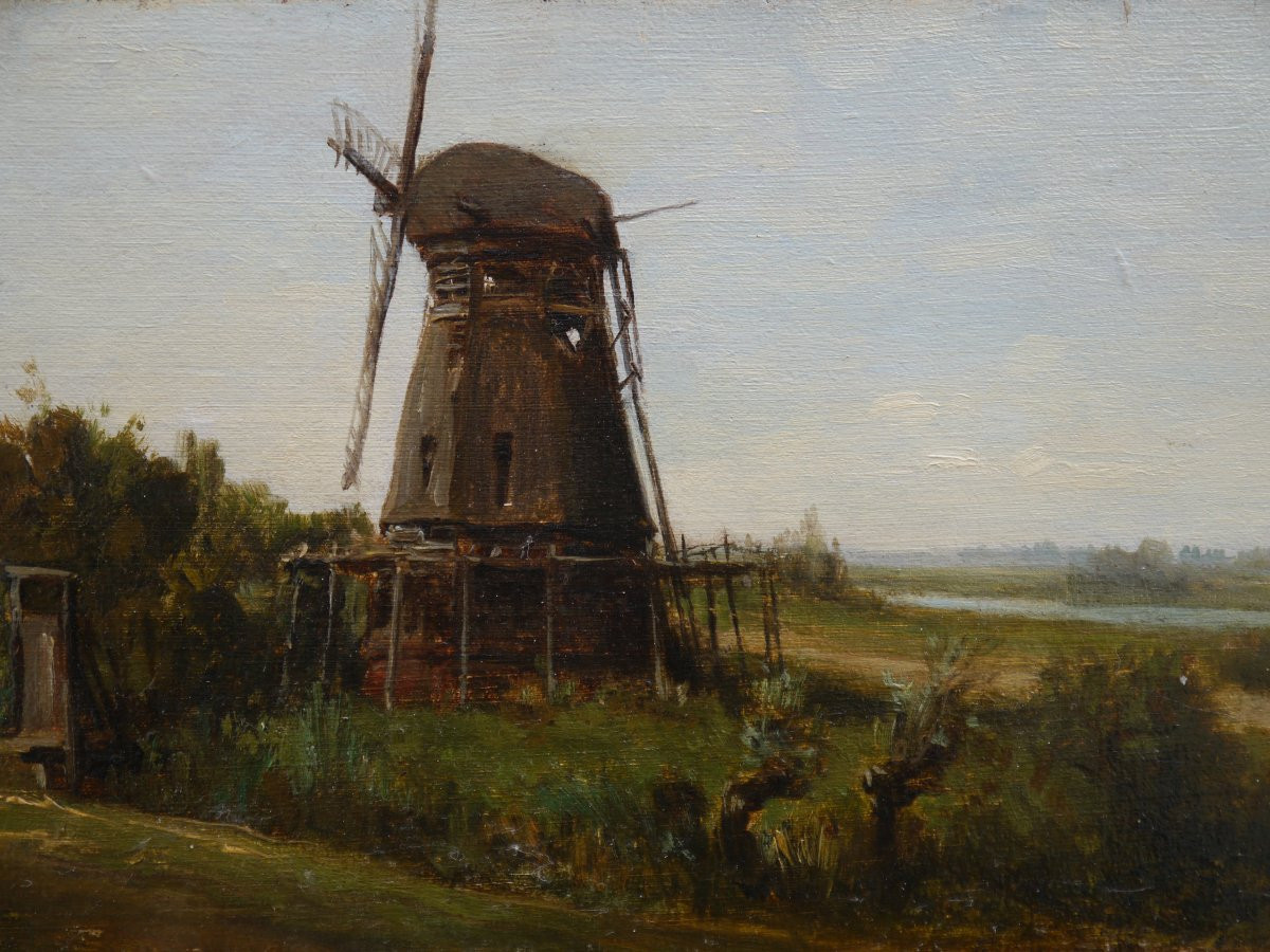 Paysage au moulin, Hollande. Auguste ANASTASI (1820-1889)-photo-3