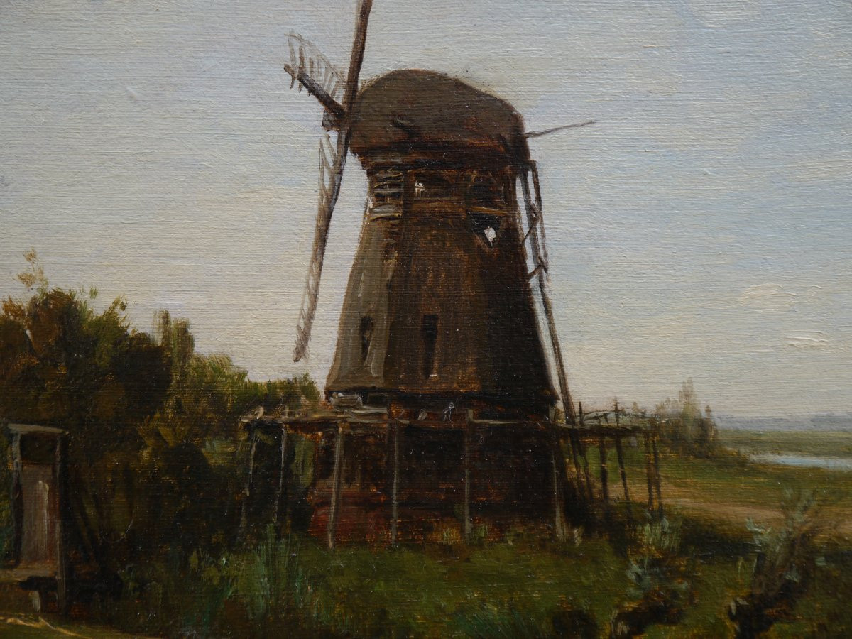 Paysage au moulin, Hollande. Auguste ANASTASI (1820-1889)-photo-4