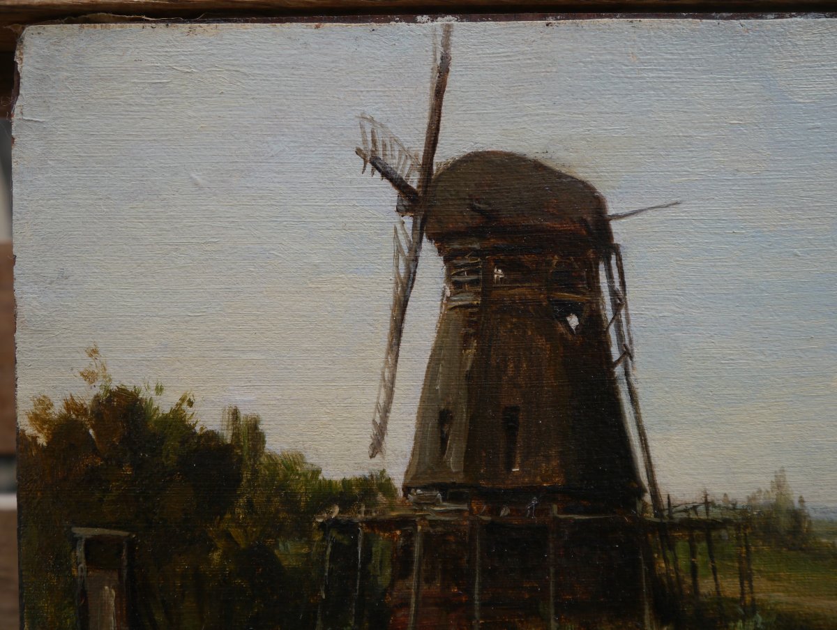 Paysage au moulin, Hollande. Auguste ANASTASI (1820-1889)-photo-1