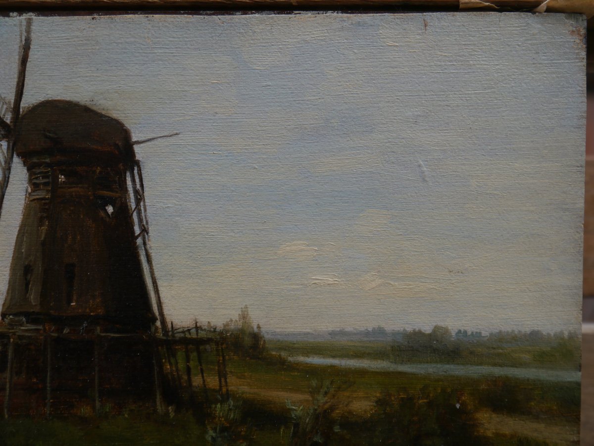 Paysage au moulin, Hollande. Auguste ANASTASI (1820-1889)-photo-2