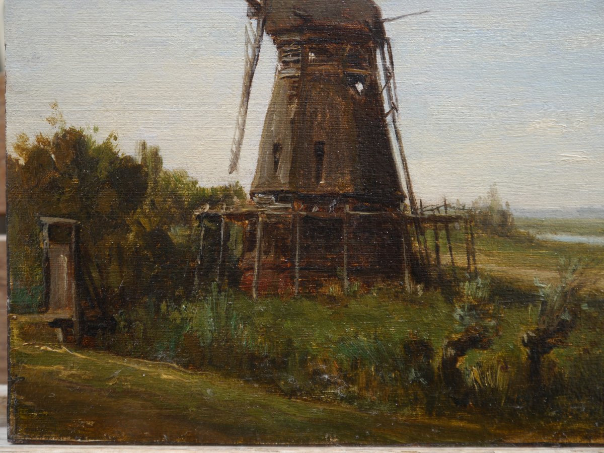 Paysage au moulin, Hollande. Auguste ANASTASI (1820-1889)-photo-4