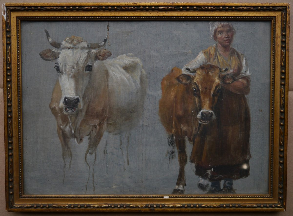 Etude vaches et fermi&egrave;re XIX&egrave;-photo-1