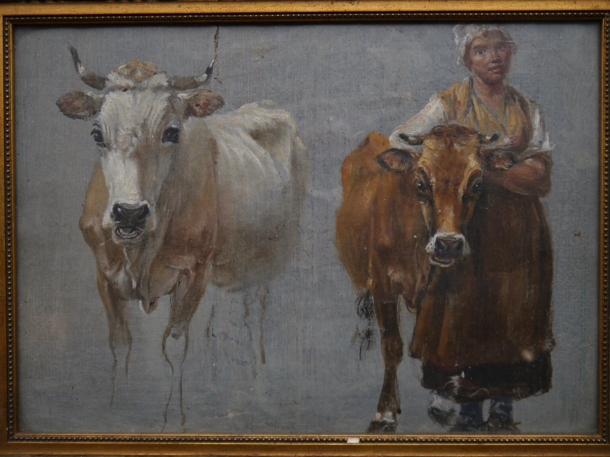 Etude vaches et fermi&egrave;re XIX&egrave;