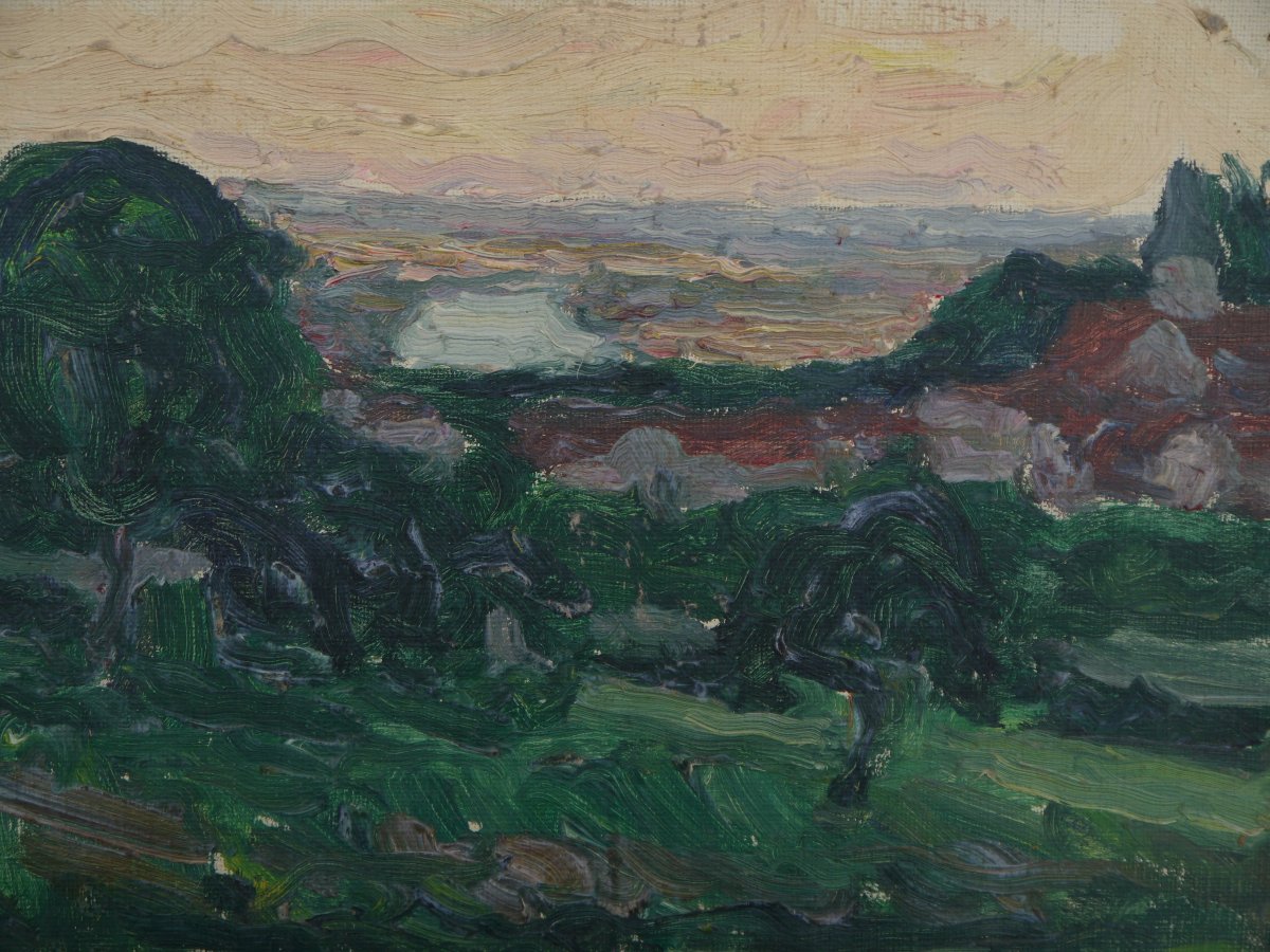Landscape Study Of The Seine Valley. Raymond Thibésart (1874-1968)-photo-4