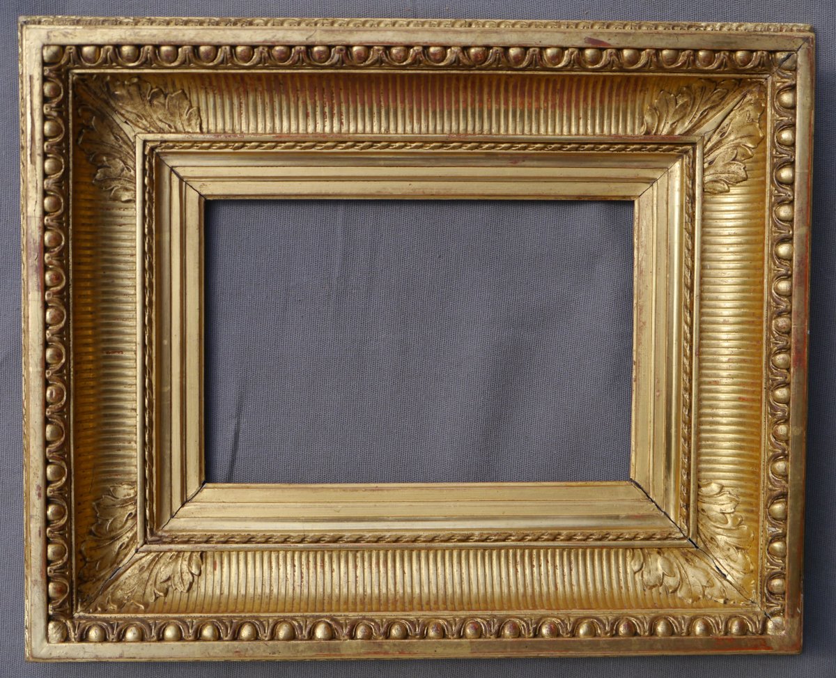 Beau cadre doré XIX è motifs canaux, vue 23,3x15,3 cm (pour 2P)-photo-2