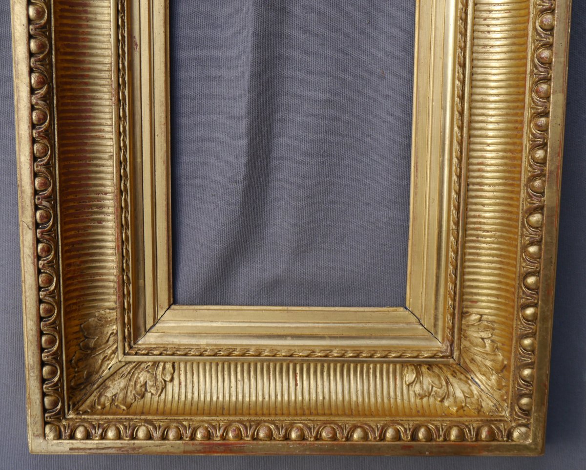 Beau cadre doré XIX è motifs canaux, vue 23,3x15,3 cm (pour 2P)-photo-3