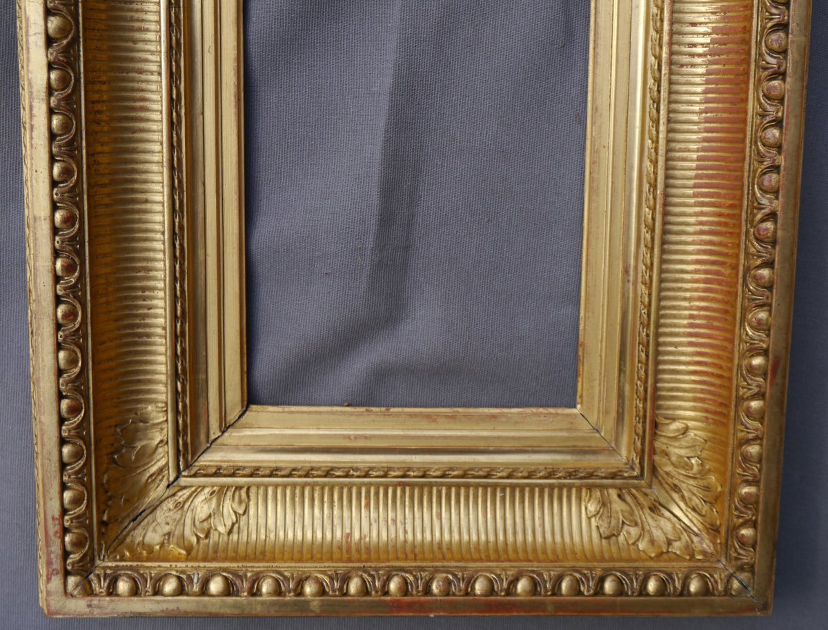 Beau cadre doré XIX è motifs canaux, vue 23,3x15,3 cm (pour 2P)-photo-4