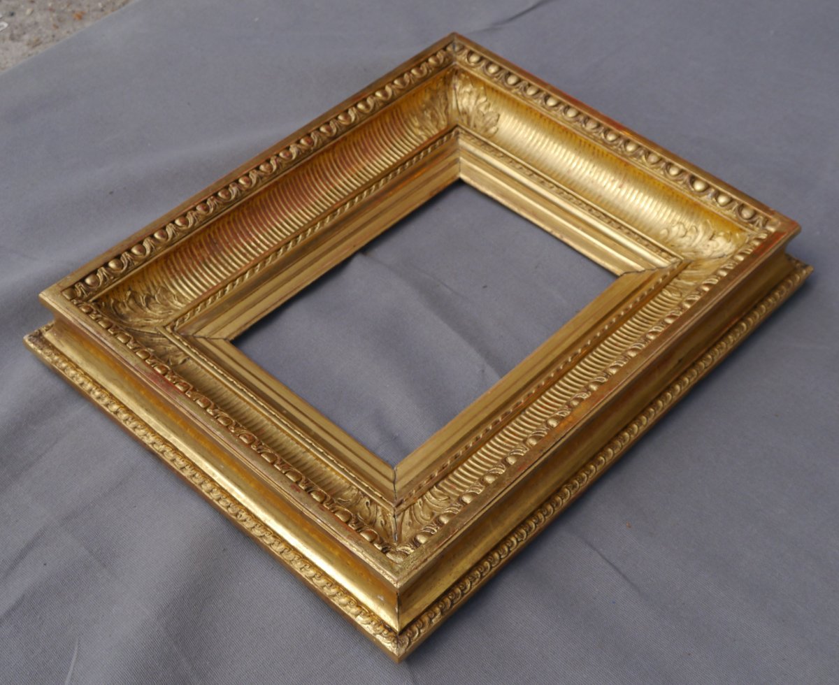 Beau cadre doré XIX è motifs canaux, vue 23,3x15,3 cm (pour 2P)-photo-2