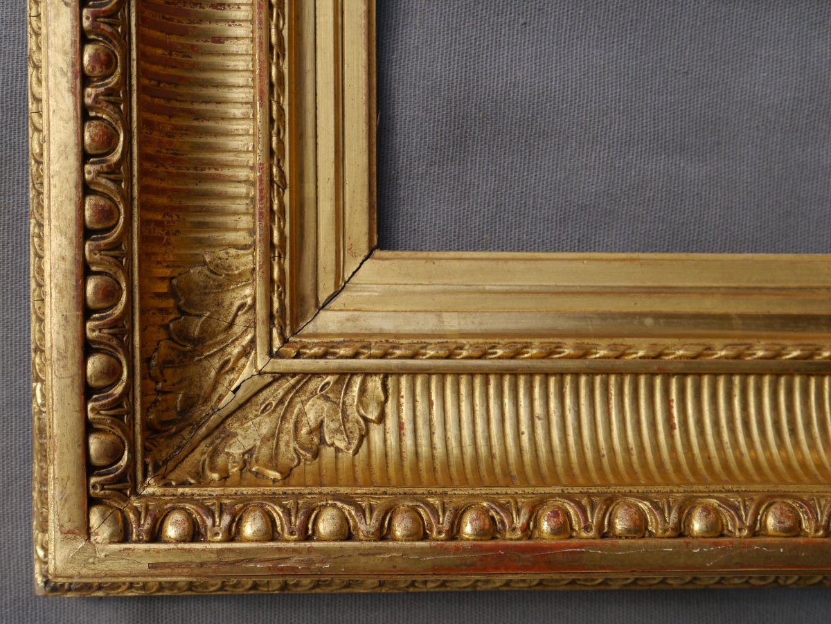 Beau cadre doré XIX è motifs canaux, vue 23,3x15,3 cm (pour 2P)-photo-3