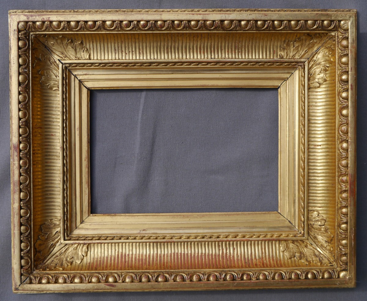 Beau cadre doré XIX è motifs canaux, vue 23,3x15,3 cm (pour 2P)