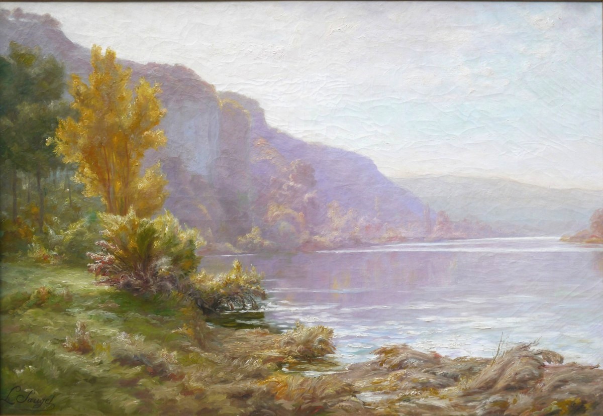 Le Doubs à Thoraise Franche-Comté, par L. Sauget, grand tableau.