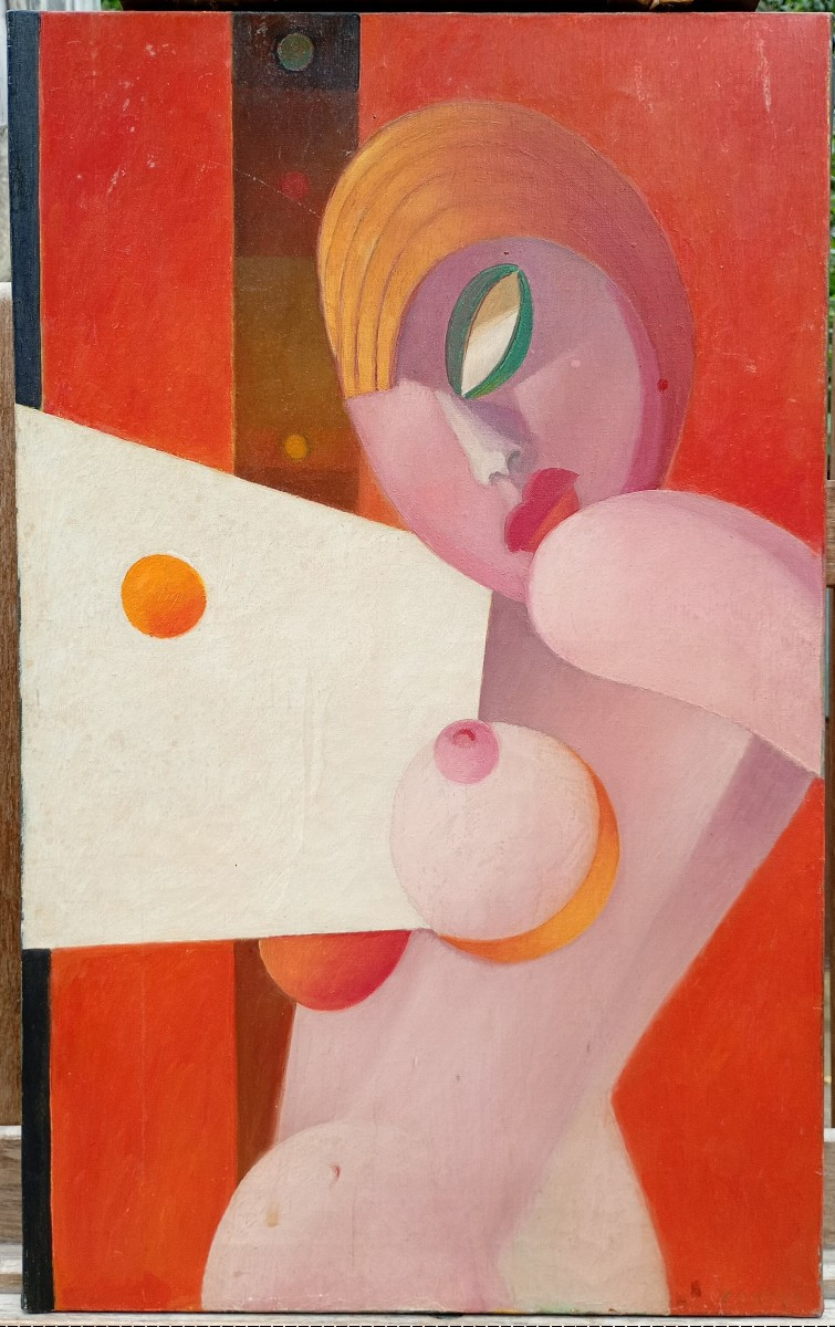 Nu géométrique 1978. Sergio ZANNI (né en 1942). Femme cubiste 