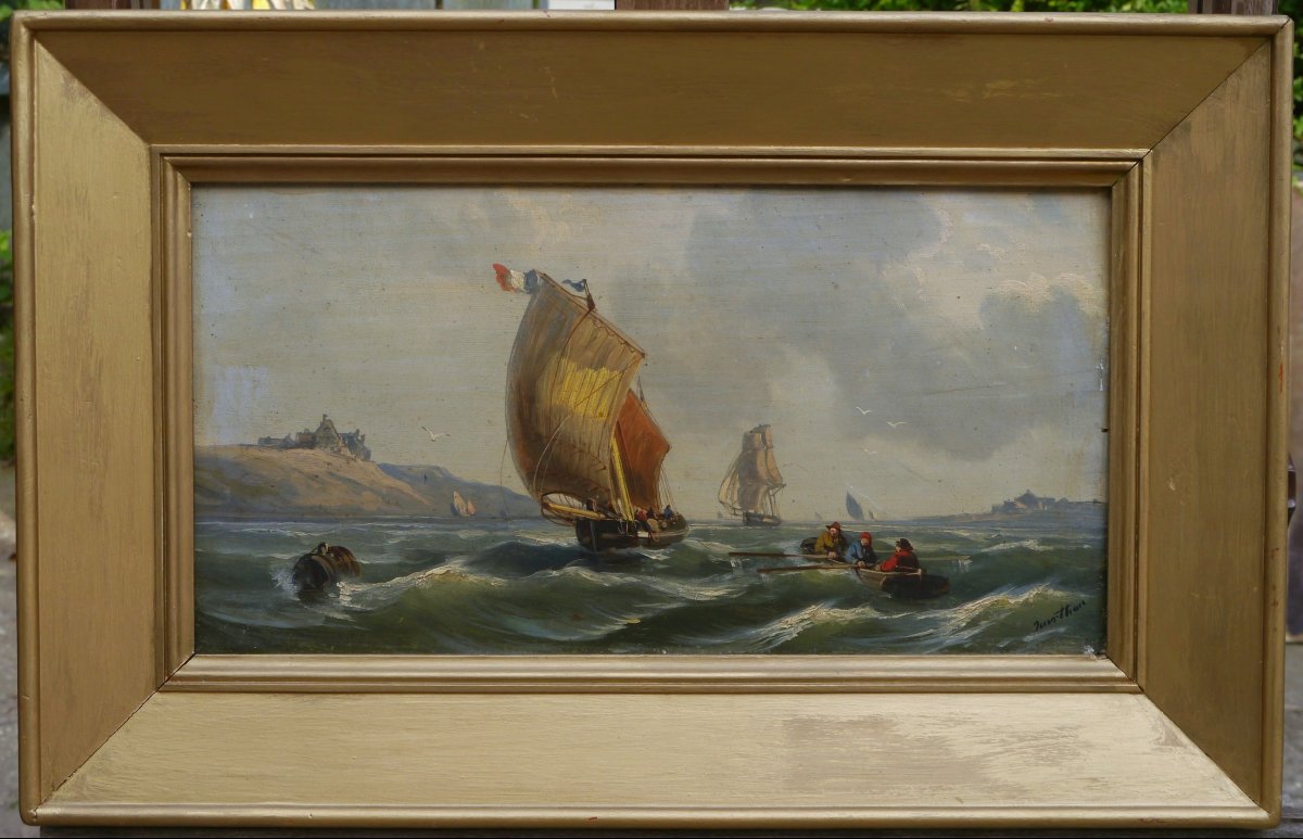 Seascape And Sailboats, Late 19th Century, Circa Kuwasseg, Signed-photo-2