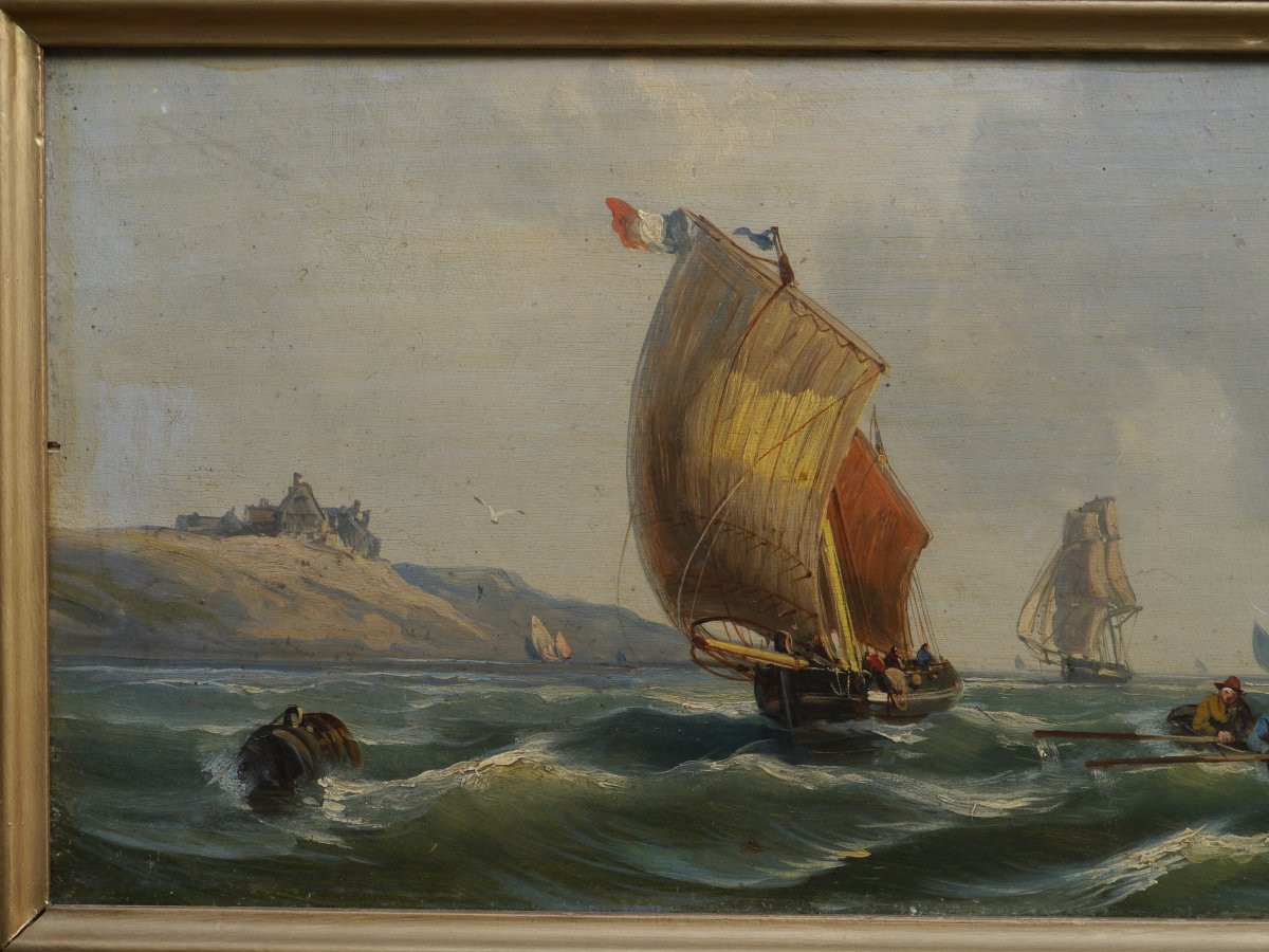 Seascape And Sailboats, Late 19th Century, Circa Kuwasseg, Signed-photo-3