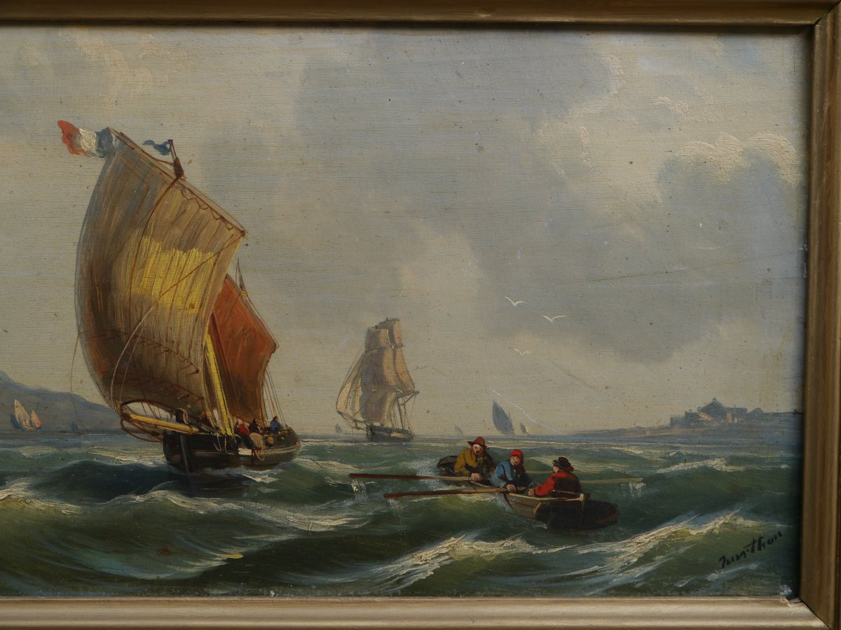 Seascape And Sailboats, Late 19th Century, Circa Kuwasseg, Signed-photo-4