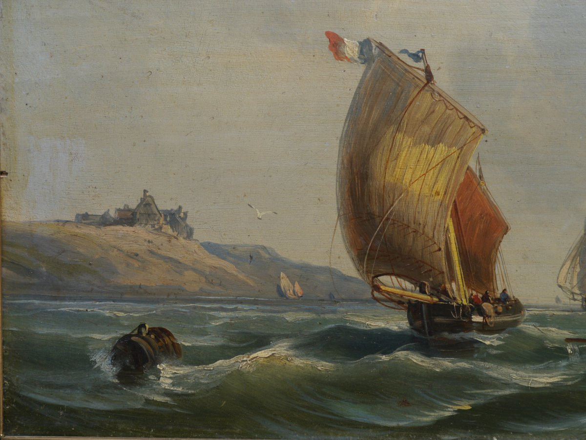 Seascape And Sailboats, Late 19th Century, Circa Kuwasseg, Signed-photo-1