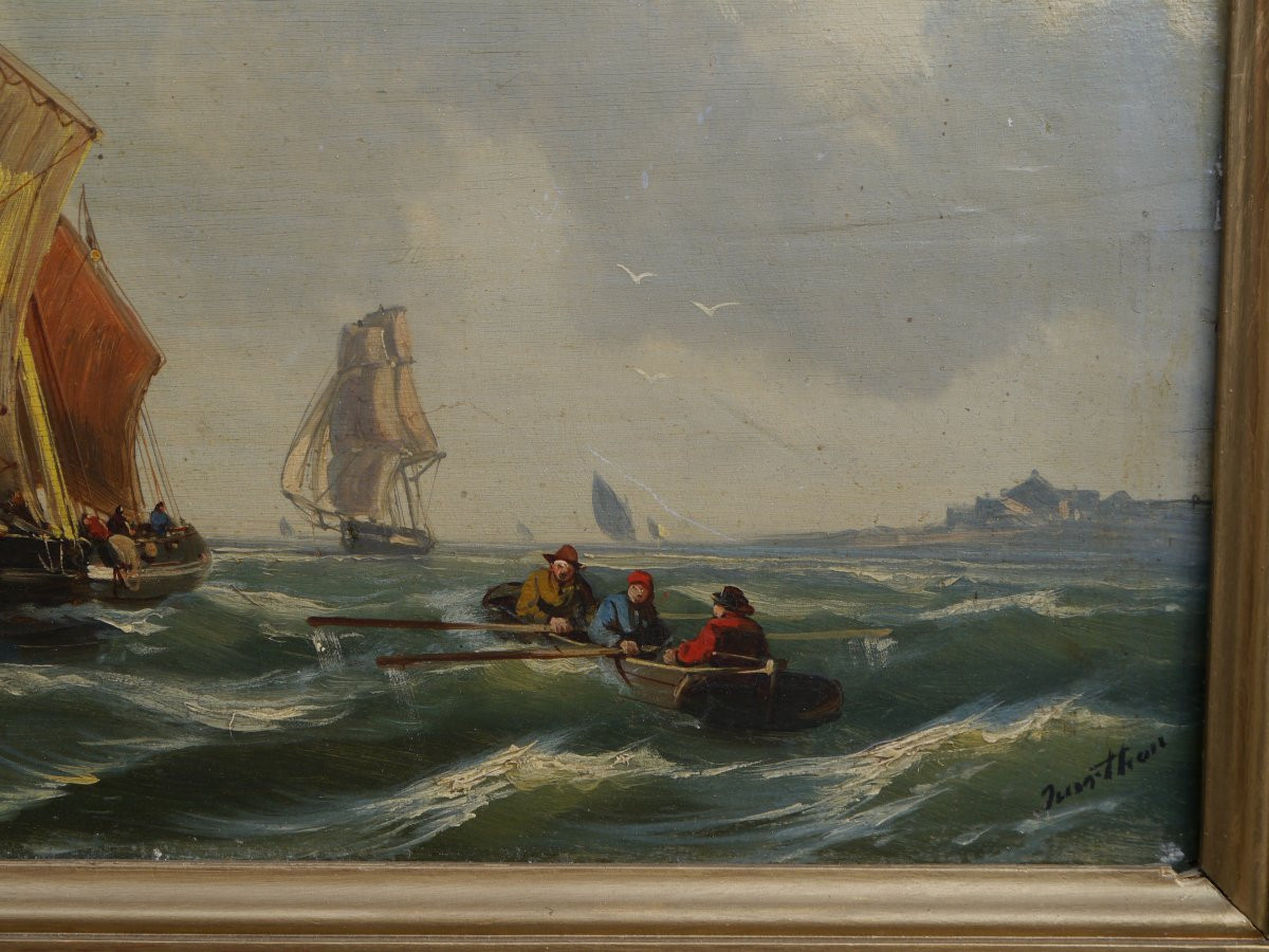 Seascape And Sailboats, Late 19th Century, Circa Kuwasseg, Signed-photo-3