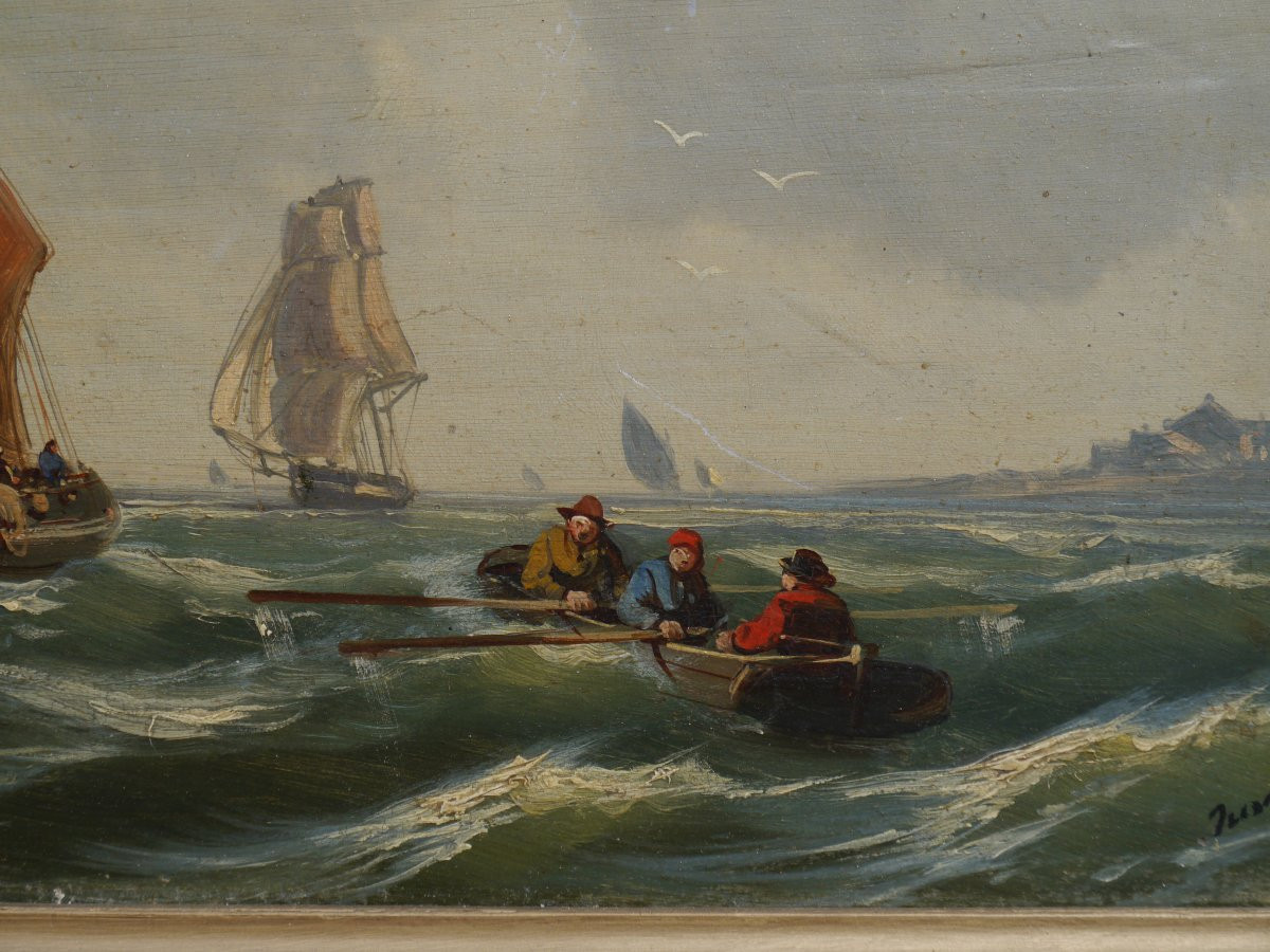 Seascape And Sailboats, Late 19th Century, Circa Kuwasseg, Signed-photo-4
