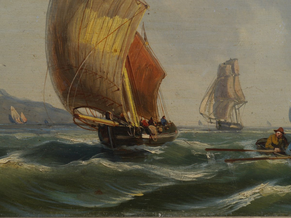 Seascape And Sailboats, Late 19th Century, Circa Kuwasseg, Signed-photo-5