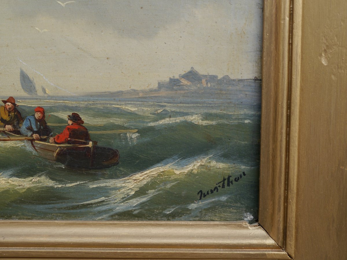 Seascape And Sailboats, Late 19th Century, Circa Kuwasseg, Signed-photo-7