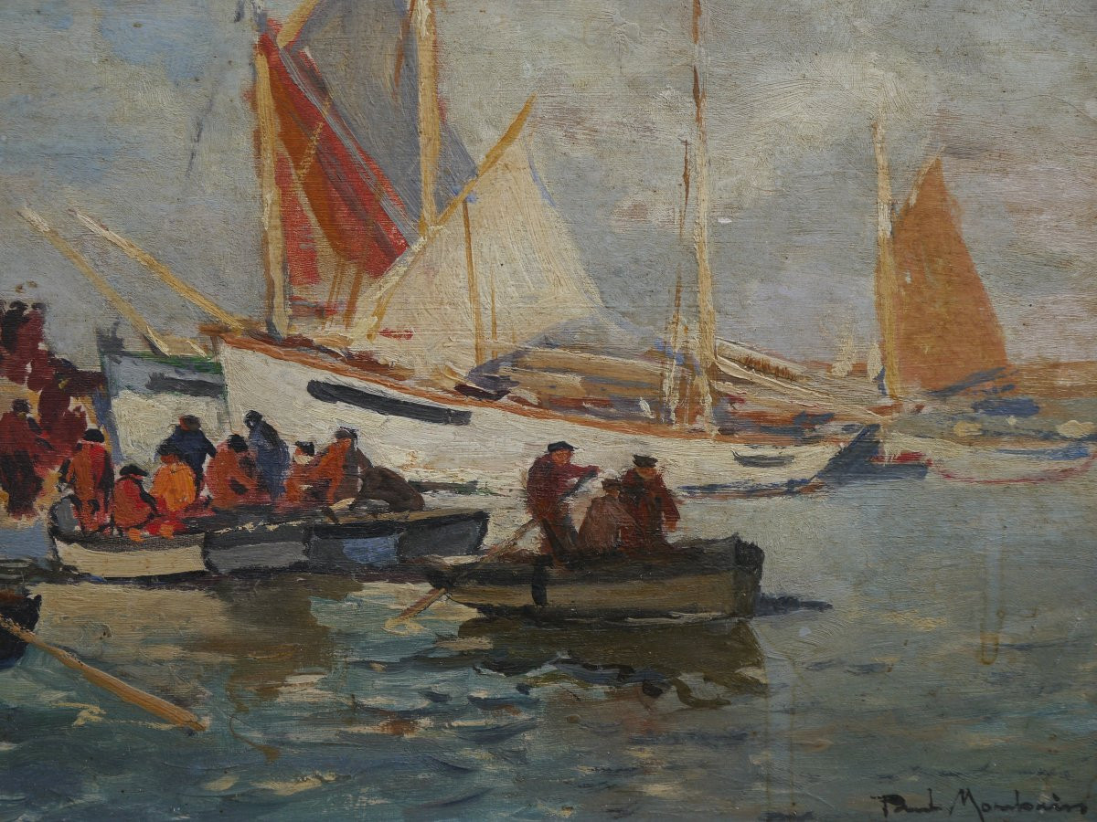 Paul MORCHAIN (1876-1939). Pêcheurs dans un port breton-photo-1