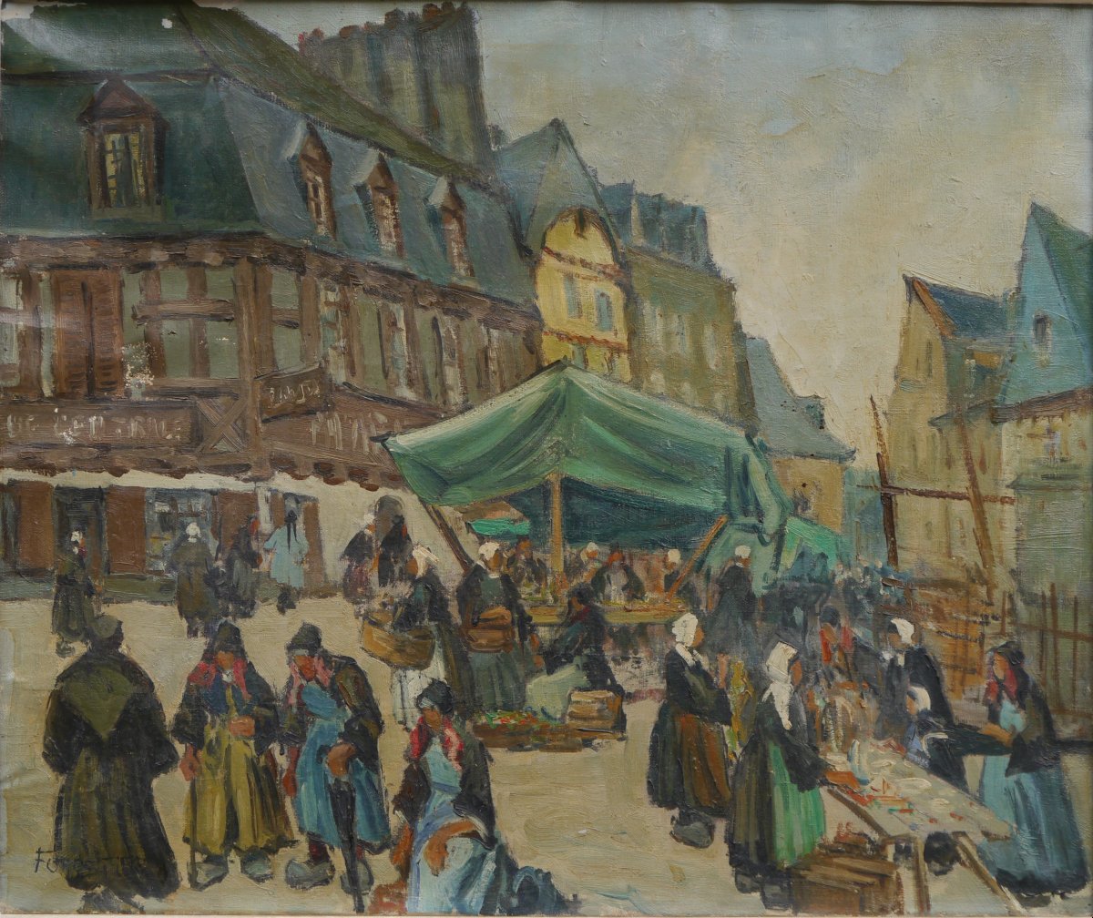 Marché à Pontivy en Bretagne par Forestier vers 1930/50-photo-2