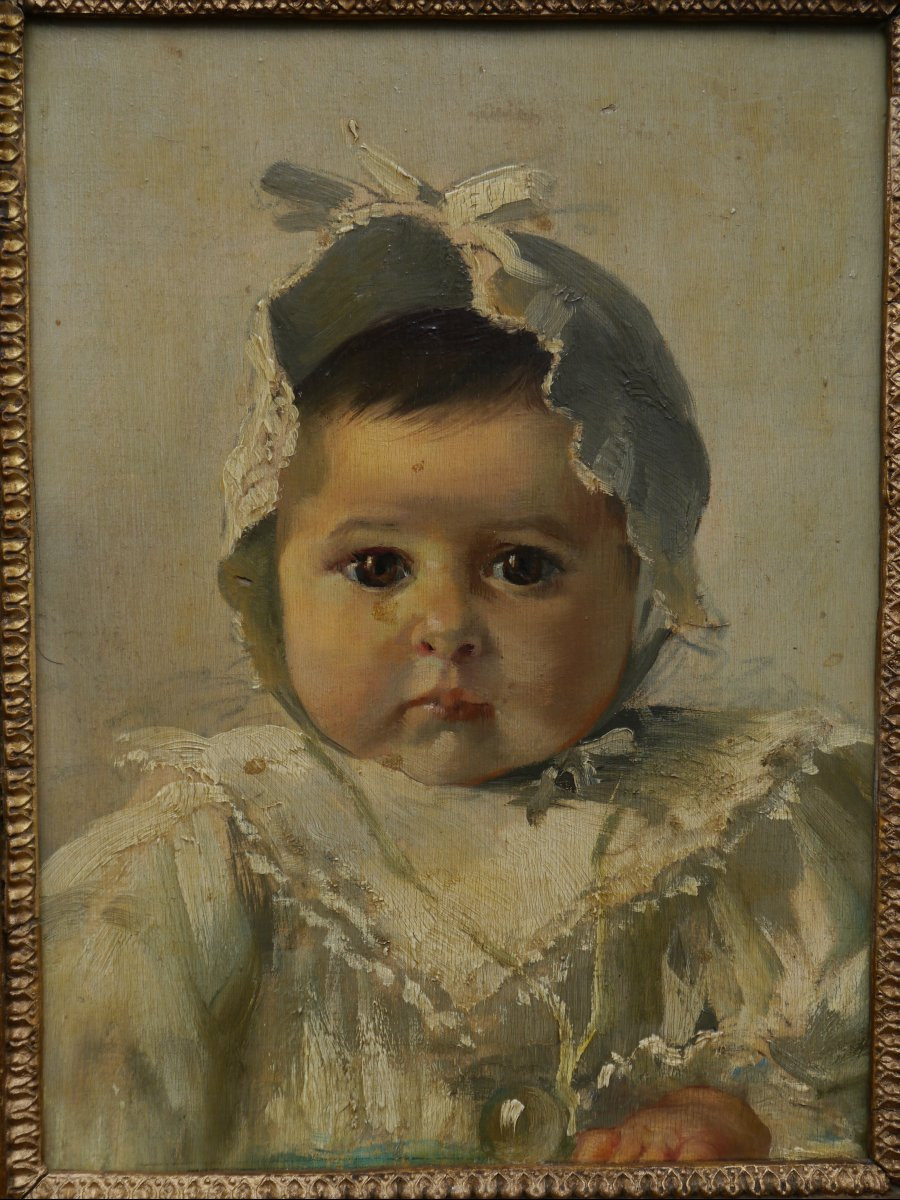 Portrait d'un joli bébé, Ecole fin 19è dans cadre ancien 18è Louis 16-photo-2