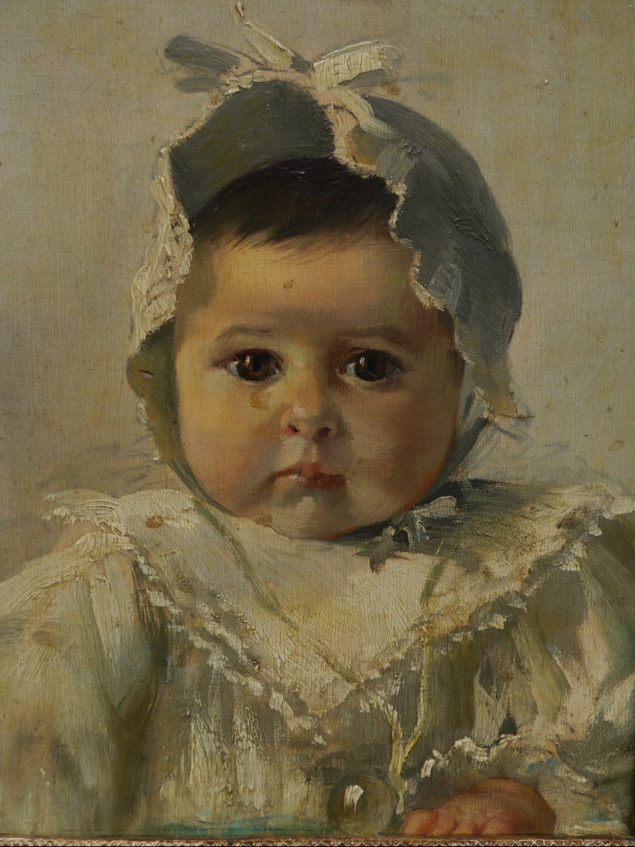 Portrait d'un joli bébé, Ecole fin 19è dans cadre ancien 18è Louis 16-photo-3
