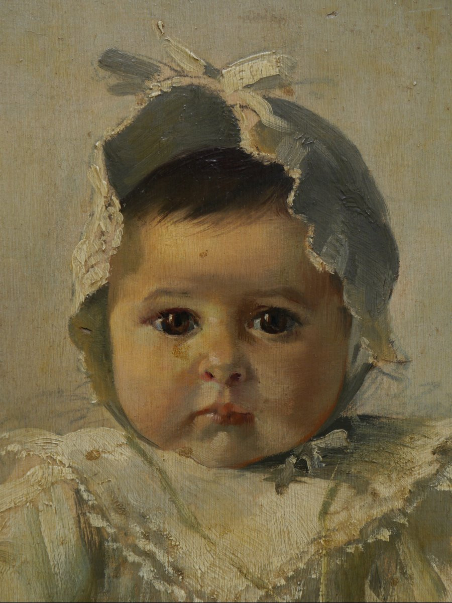 Portrait d'un joli bébé, Ecole fin 19è dans cadre ancien 18è Louis 16-photo-4