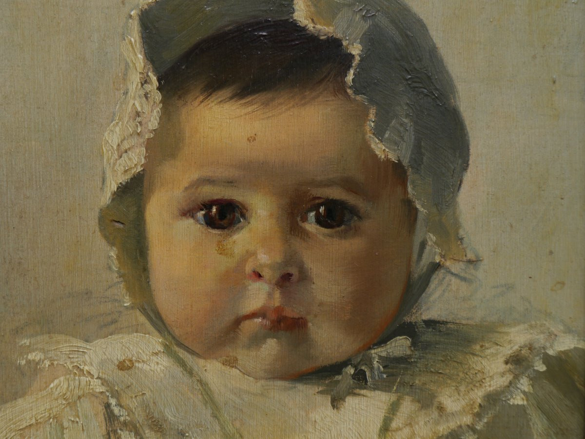 Portrait d'un joli bébé, Ecole fin 19è dans cadre ancien 18è Louis 16-photo-1