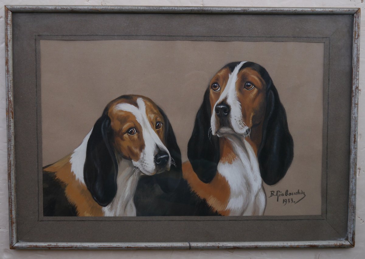Couple de chiens de meute tricolore. Boris Rabouchinsky / RIAB (1898-1975)-photo-2