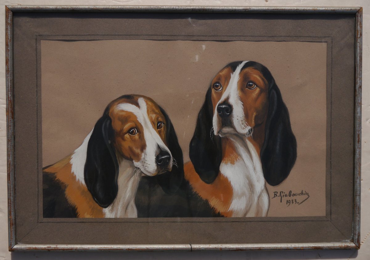 Couple de chiens de meute tricolore. Boris Rabouchinsky / RIAB (1898-1975)-photo-3