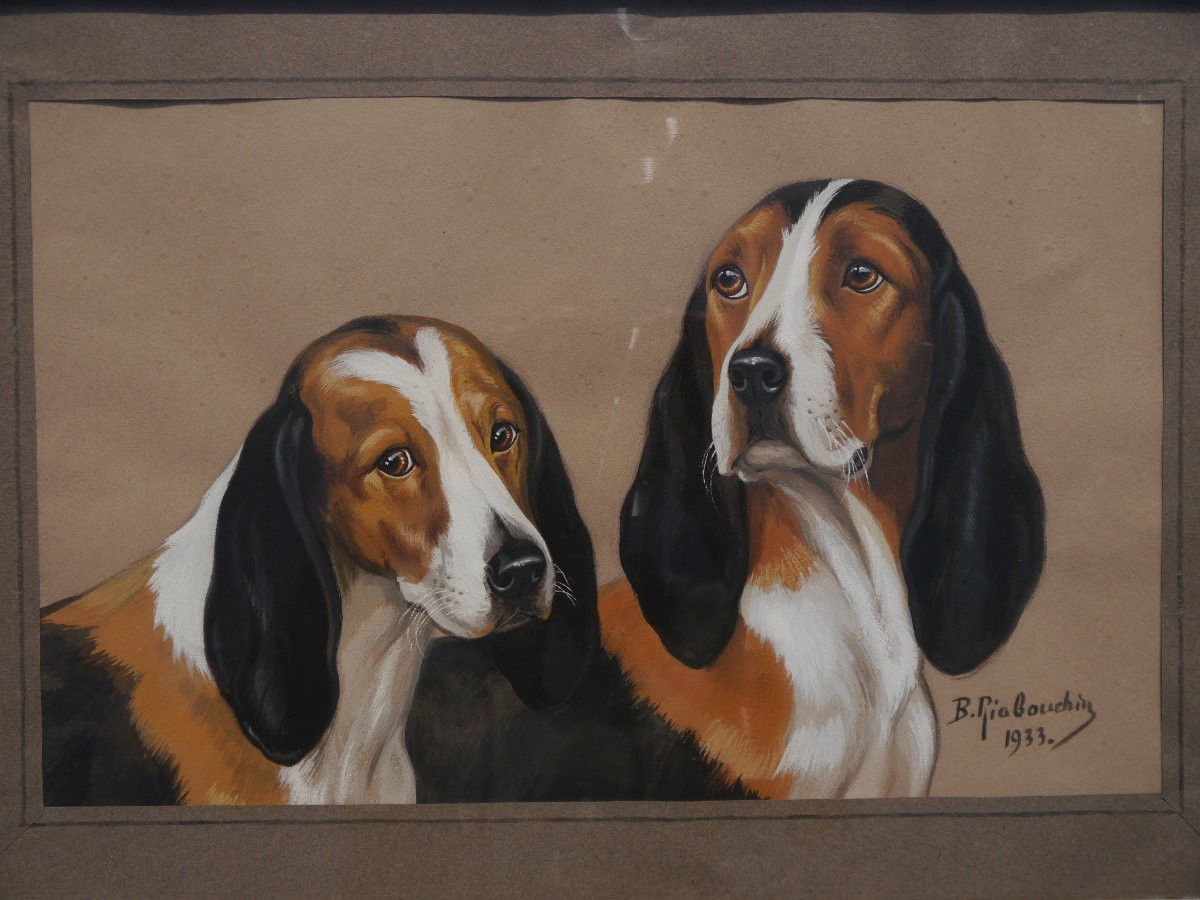 Couple de chiens de meute tricolore. Boris Rabouchinsky / RIAB (1898-1975)-photo-4
