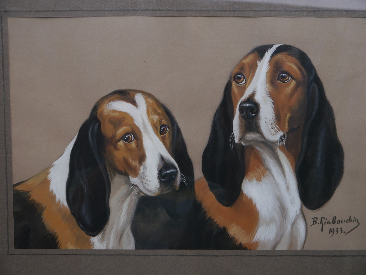 Couple de chiens de meute tricolore. Boris Rabouchinsky / RIAB (1898-1975)