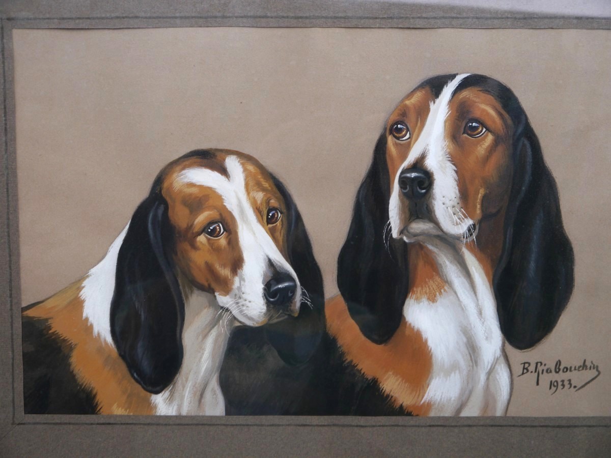 Couple de chiens de meute tricolore. Boris Riabouchinsky / RIAB (1898-1975)