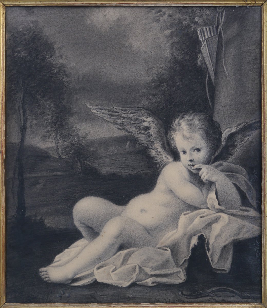 Dessin 1799, "Cupidon" par Sophie Guillemard (1780-?) d'après Bartolomeo Schedoni.-photo-2