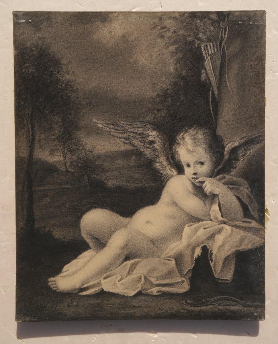 Dessin 1799, "Cupidon" par Sophie Guillemard (1780-?) d'après Bartolomeo Schedoni.-photo-4