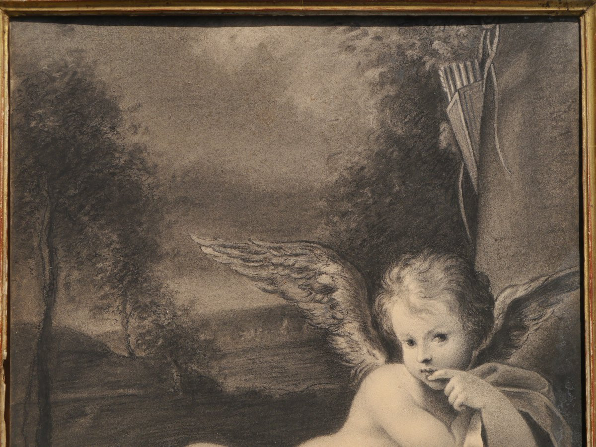 Dessin 1799, "Cupidon" par Sophie Guillemard (1780-?) d'après Bartolomeo Schedoni.-photo-2