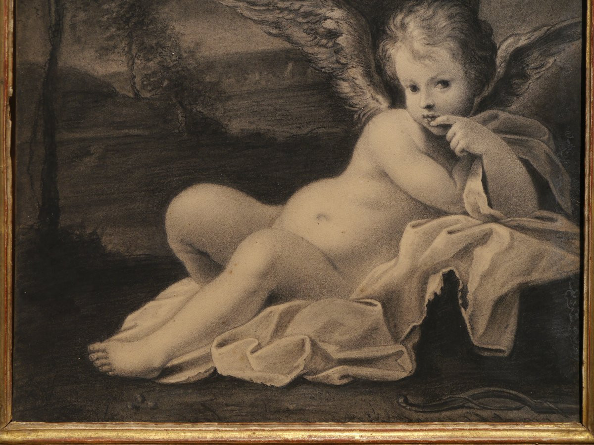 Dessin 1799, "Cupidon" par Sophie Guillemard (1780-?) d'après Bartolomeo Schedoni.-photo-3