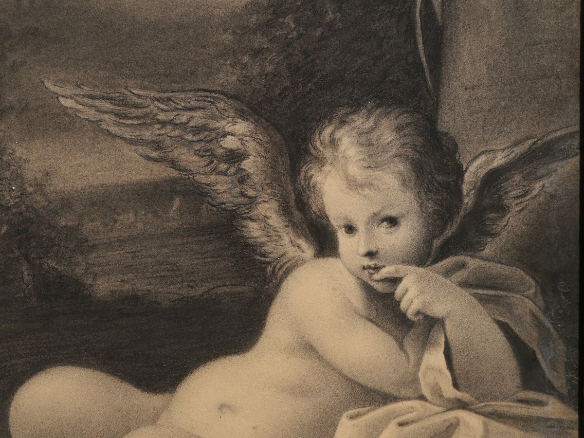 Dessin 1799, "Cupidon" par Sophie Guillemard (1780-?) d'après Bartolomeo Schedoni.-photo-4