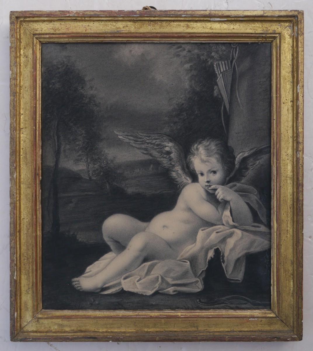 Dessin 1799, "Cupidon" par Sophie Guillemard (1780-?) d'après Bartolomeo Schedoni.